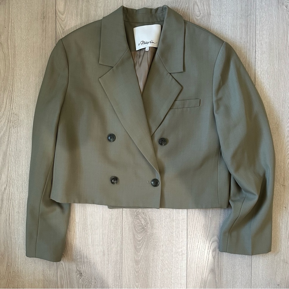 3.1 Phillip Lim Olive Double-Breasted cropped Blazer